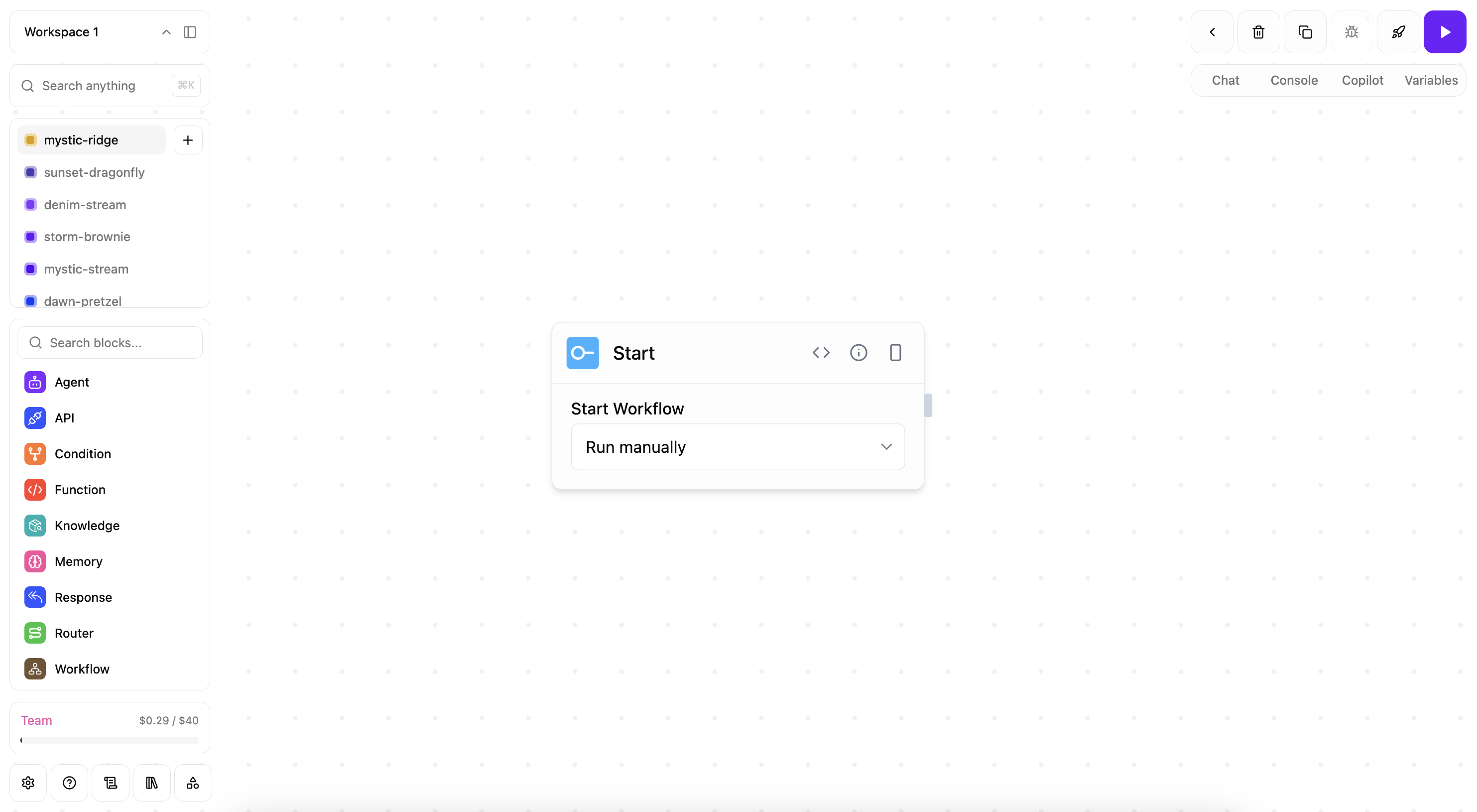 MyBotBox visual workflow canvas